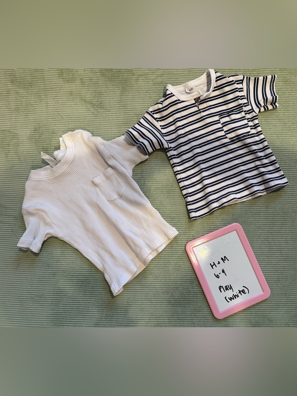 H&M White Ribbed Short Sleeve Tee for Kids - Size 6-9